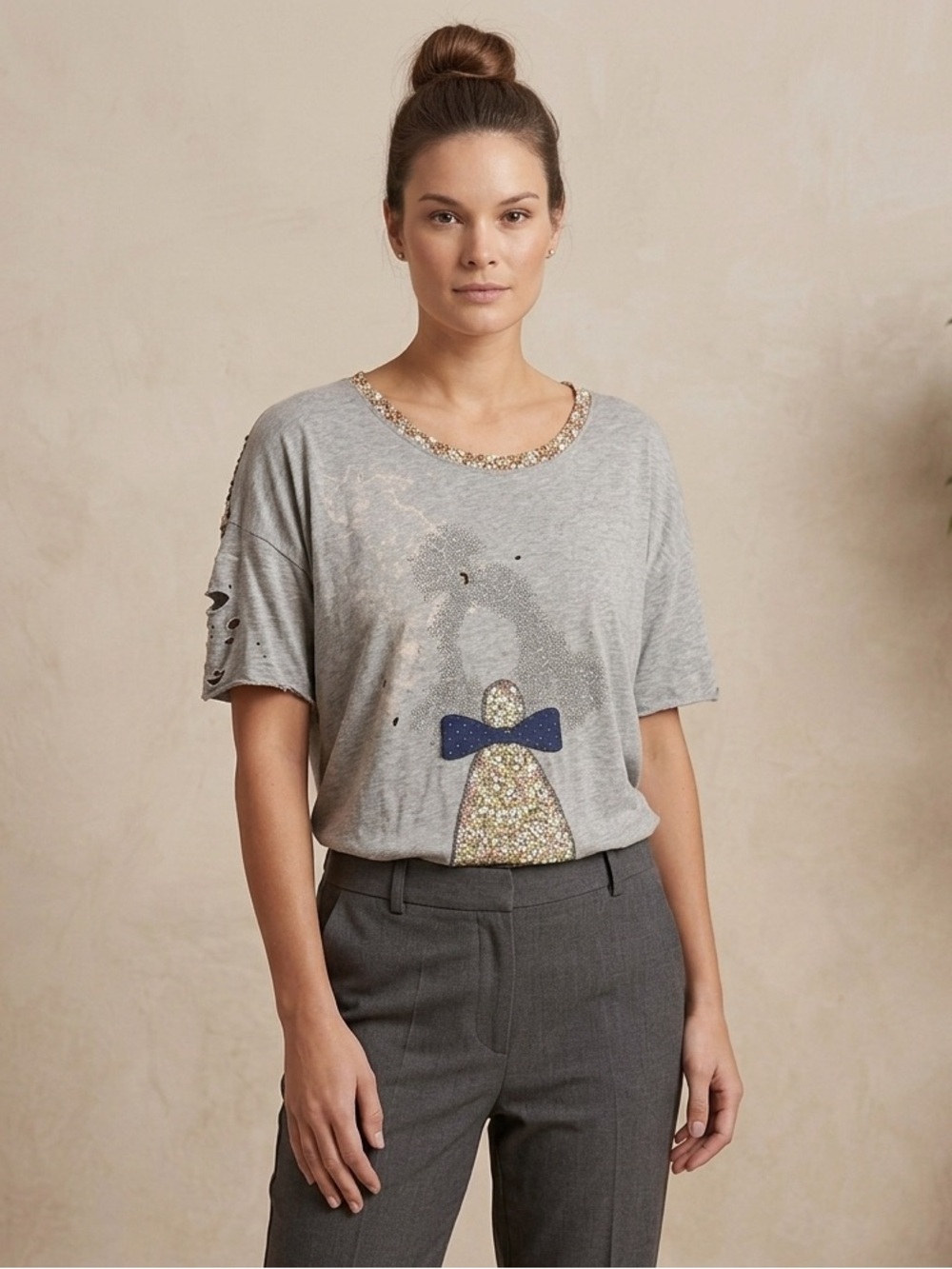 TOPFEELING Ladies Distressed Loose Fit Y2K Short Sleeve T Shirt Size Medium